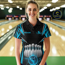 Load image into Gallery viewer, Custom Black And Blue Bowling Team Jerseys, Bowler Uniform Bowling Polo Shirts For Women IPHW9284
