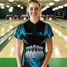 Load image into Gallery viewer, Custom Black And Blue Bowling Team Jersey, Bowler Uniform Bowling Women Quarter-Zip Shirt IPHW9284