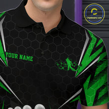 Load image into Gallery viewer, Custom Black And Green Bowling Team Jerseys, Bowler Uniform Bowling Polo Shirts For Men IPHW9285