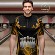 Load image into Gallery viewer, Custom Black And Yellow Bowling Team Jerseys, Bowler Uniform Bowling Quarter-Zip Shirts For Men IPHW9286