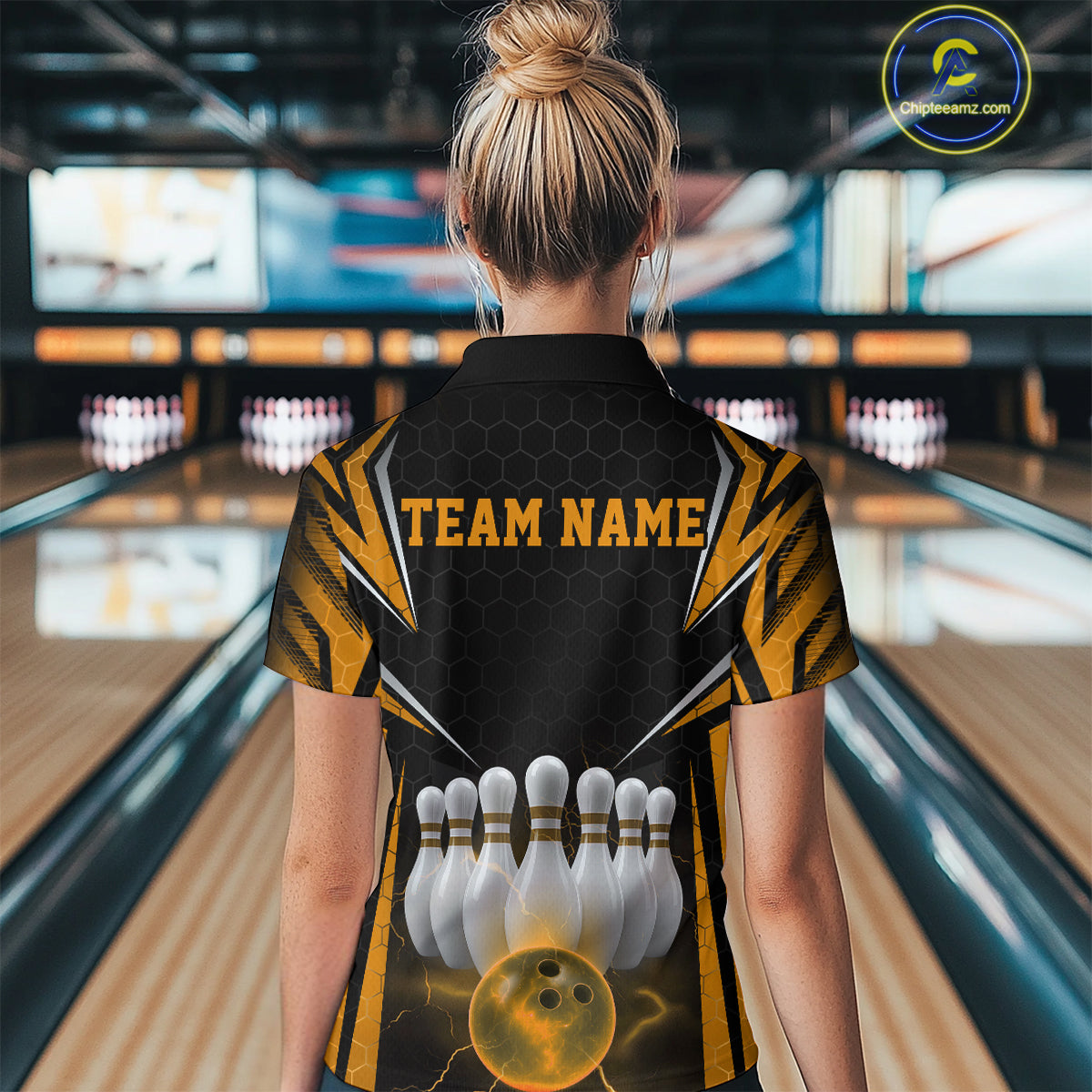 Custom Black And Yellow Bowling Jerseys, Bowler Uniform Bowling Women Quarter-Zip Shirts IPHW9286