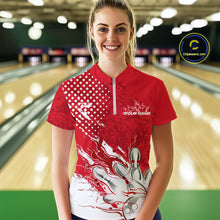 Load image into Gallery viewer, Custom White And Red Bowling Women Quarter Zip Shirt, Flame Bowling Jerseys Team Shirt IPHW9618