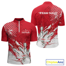 Load image into Gallery viewer, Custom White And Red Bowling Team Quarter-Zip Shirts For Men, Flame Bowling Jerseys Team Shirt IPHW9618