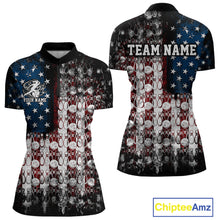Load image into Gallery viewer, Custom Patriotic US Flag Bowling Women Quarter-Zip Team Shirt, Bowling League Shirt IPHW9325