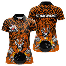 Load image into Gallery viewer, Custom Black And Orange Tiger Print Bowling Polo Team Shirts For Women, Bowling Jerseys IPHW9091