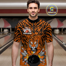 Load image into Gallery viewer, Custom Black And Orange Tiger Print Bowling Quarter-Zip Team Shirts For Men, Bowling Jerseys IPHW9091