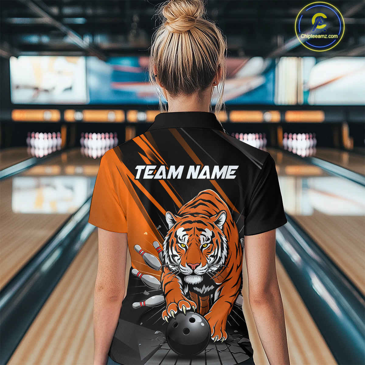 Custom Tiger Bowling Team Polo Shirts For Women, Bowling Tournament Outfit IPHW9096