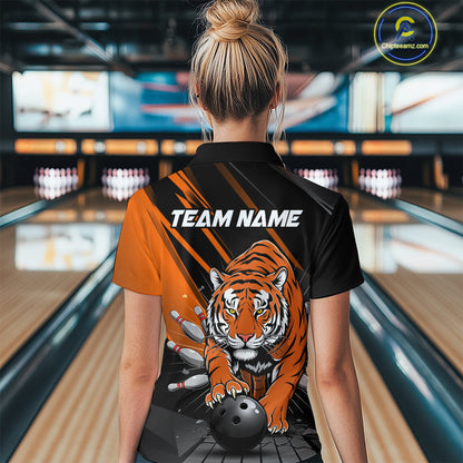 Custom Tiger Bowling Team Polo Shirts For Women, Bowling Tournament Outfit IPHW9096