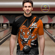 Load image into Gallery viewer, Custom Tiger Bowling Team Quarter-Zip Shirts For Men, Bowling Tournament Outfit IPHW9096