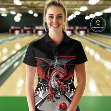 Load image into Gallery viewer, Custom Red Dragon On The Lane Bowling Polo Shirts For Women, Dragon Bowling Team Shirt IPHW9101