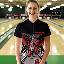 Load image into Gallery viewer, Custom Red Dragon On The Lane Bowling Women Quarter-Zip Shirts, Dragon Bowling Team Shirt IPHW9101