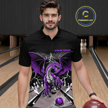 Load image into Gallery viewer, Custom Purple Dragon On The Lane Bowling Polo Shirts For Men, Dragon Bowling Team Shirt IPHW9102