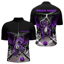 Load image into Gallery viewer, Custom Purple Dragon On The Lane Bowling Quarter-Zip Shirts For Men, Dragon Bowling Team Shirt IPHW9102