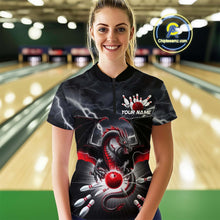 Load image into Gallery viewer, Custom Thunder Lightning Red Dragon Bowling Team Women Quarter-Zip Shirts, Bowling Jersey IPHW9110
