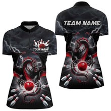Load image into Gallery viewer, Custom Thunder Lightning Red Dragon Bowling Team Women Quarter-Zip Shirts, Bowling Jersey IPHW9110
