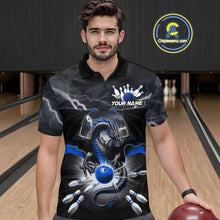 Load image into Gallery viewer, Custom Thunder Lightning Blue Dragon Bowling Team Polo Shirts For Men, Bowling Jerseys IPHW9111