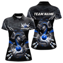 Load image into Gallery viewer, Custom Thunder Lightning Blue Dragon Bowling Team Polo Shirts For Women, Bowling Jerseys IPHW9111
