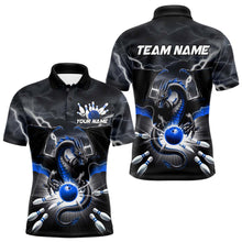 Load image into Gallery viewer, Custom Thunder Lightning Blue Dragon Bowling Team Polo Shirts For Men, Bowling Jerseys IPHW9111