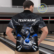 Load image into Gallery viewer, Custom Thunder Lightning Blue Dragon Bowling Team Quarter-Zip Shirts For Men, Bowling Jerseys IPHW9111