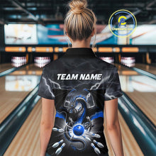 Load image into Gallery viewer, Custom Thunder Lightning Blue Dragon Bowling Team Women Quarter-Zip Shirt, Bowling Jersey IPHW9111