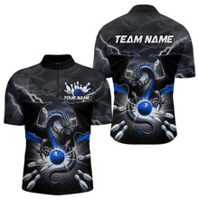 Load image into Gallery viewer, Custom Thunder Lightning Blue Dragon Bowling Team Quarter-Zip Shirts For Men, Bowling Jerseys IPHW9111
