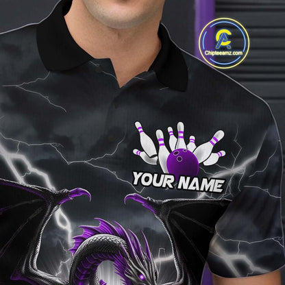 Custom Thunder Lightning Purple Dragon Bowling Team Polo Shirts For Men, Bowling Jerseys IPHW9112
