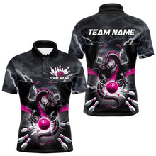 Load image into Gallery viewer, Custom Thunder Lightning Pink Dragon Bowling Team Polo Shirts For Men, Bowling Jerseys IPHW9113