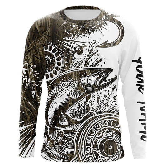 Custom Grass Camo Pattern Trout Fly Fishing Long Sleeve Tournament Shirt, Trout Flyfishing Shirt IPHW9141