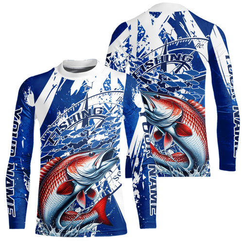 Custom Blue Camo Redfish Puppy Drum Saltwater Fishing Kid Long Sleeve Performance Fishing Shirts IPHW9160