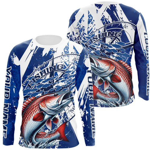 Custom Blue Camo Redfish Puppy Drum Saltwater Fishing Long Sleeve Performance Fishing Shirts IPHW9160
