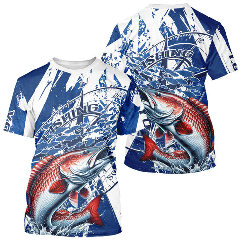 Custom Blue Camo Redfish Puppy Drum Saltwater Fishing Performance Fishing T-Shirts IPHW9160