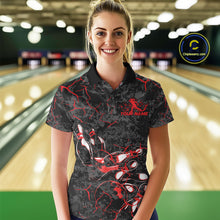 Load image into Gallery viewer, Custom Black And Red Camo Bowling Team Polo Shirts For Women, Bowling League Shirt IPHW9370