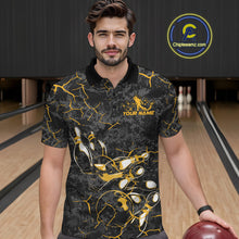 Load image into Gallery viewer, Custom Black And Yellow Camo Bowling Team Polo Shirts For Men, Bowling League Shirt IPHW9371