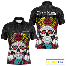 Load image into Gallery viewer, Custom Flower Sugar Skull Bowling Team Polo Shirts For Men, Halloween Bowler Outfit IPHW9750