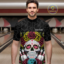 Load image into Gallery viewer, Custom Flower Sugar Skull Bowling Team Quarter-Zip Shirts For Men, Halloween Bowler Outfit IPHW9750