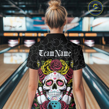 Load image into Gallery viewer, Custom Flower Sugar Skull Bowling Team Women Quarter-Zip Shirts, Halloween Bowler Outfit IPHW9750
