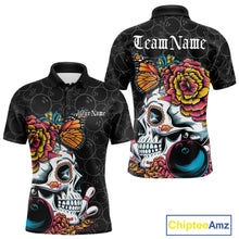 Load image into Gallery viewer, Custom Colorful Sugar Skull Bowling Team Polo Shirts For Men, Halloween Bowler Outfit IPHW9751