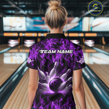 Load image into Gallery viewer, Custom Black And Purple Flame Bowling Team Women Polo Shirts, Bowling Tournament Shirt IPHW9756