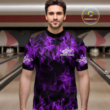 Load image into Gallery viewer, Custom Black And Purple Flame Bowling Team Men Quarter-Zip Shirts, Bowling Tournament Shirt IPHW9756