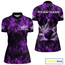 Load image into Gallery viewer, Custom Black And Purple Flame Bowling Women Quarter-Zip Shirts, Bowling Tournament Shirt IPHW9756