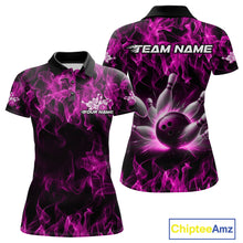 Load image into Gallery viewer, Custom Black And Pink Flame Bowling Team Women Polo Shirts, Bowling Tournament Shirt IPHW9757