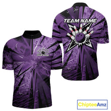 Load image into Gallery viewer, Custom Black And Purple Camouflage Bowling Team Quarter-Zip Shirts For Men, Bowling League Shirt IPHW9383