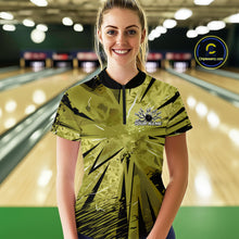 Load image into Gallery viewer, Custom Military Green Camo Bowling Team Women Quarter-Zip Shirts, Bowling League Shirt IPHW9384