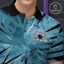 Load image into Gallery viewer, Custom Blue Camouflage Bowling Team Polo Shirts For Men, Bowling League Shirt IPHW9385