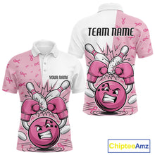 Load image into Gallery viewer, Custom Funny Pink Breast Cancer Bowling Men Polo Shirt, Breast Cancer Fighter Jerseys IPHW9394