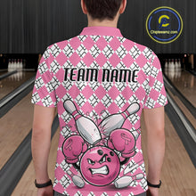 Load image into Gallery viewer, Custom Pink Argyle Pattern Funny Breast Cancer Fighter Bowling Polo Shirts For Men IPHW9396
