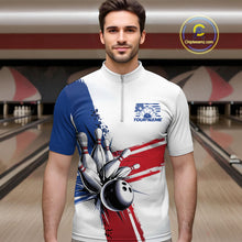 Load image into Gallery viewer, Personalized Red, White And Blue Patriotic US Flag Bowling Quarter-Zip Shirts For Men Team IPHW9543