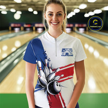 Load image into Gallery viewer, Personalized Red, White And Blue Patriotic US Flag Bowling Women Quarter-Zip Shirt Team IPHW9543