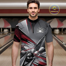 Load image into Gallery viewer, Custom Red And Gray Bowling Quarter-Zip Team Shirts For Men, Bowler Outfit Bowling League Shirt IPHW9557