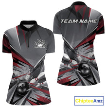 Load image into Gallery viewer, Custom Red And Gray Bowling Women Quarter-Zip Shirts, Bowler Outfit Bowling League Shirt IPHW9557